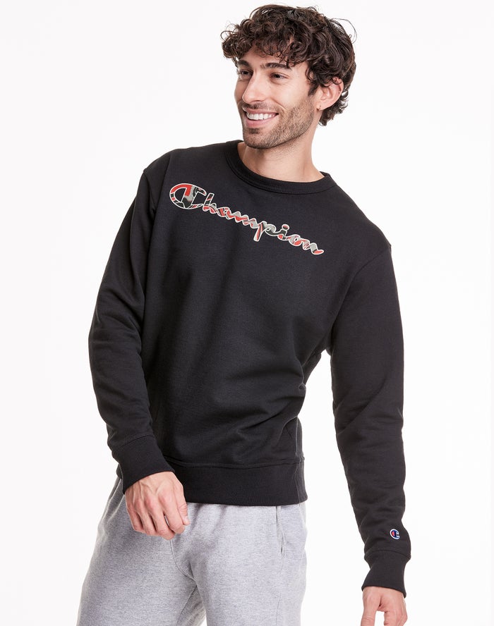 Champion Powerblend Fleece Crew Liquid Filled Script logo Sweatshirt Heren - Zwart - Belgie 4209ARDH